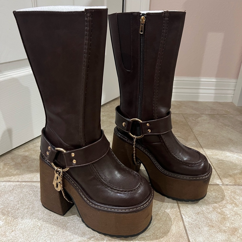 Brown Platform Knee-High Boots